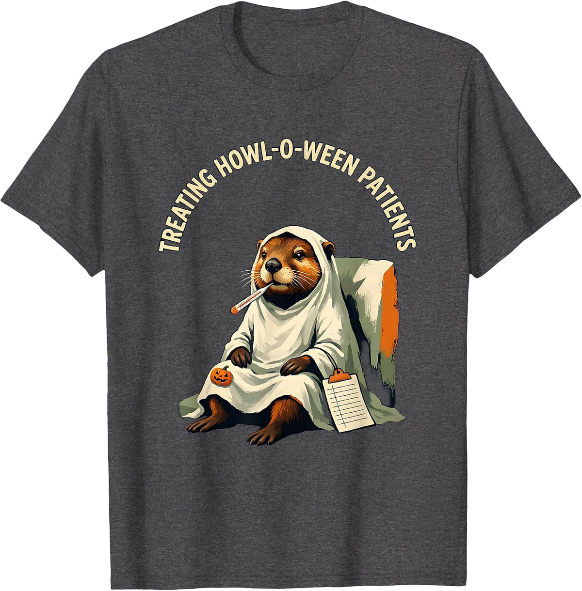 Men's Treating Howl-o-ween Patients Funny Vet Tech Halloween T-Shirt - Dark Heather Grey