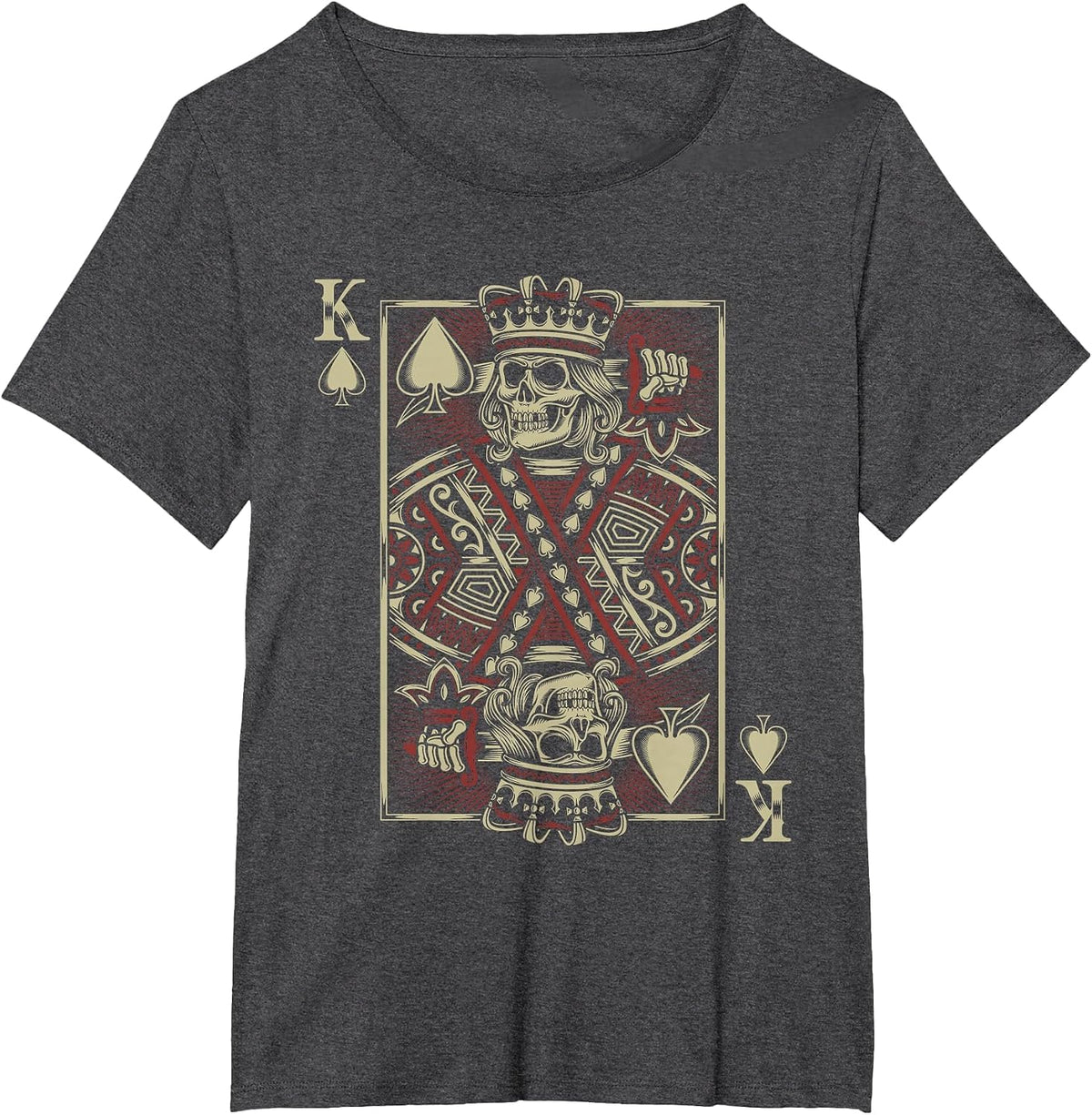King of Spades Skull Men Poker Card Game Grunge Biker Cards T-Shirt - Dark Heather Grey