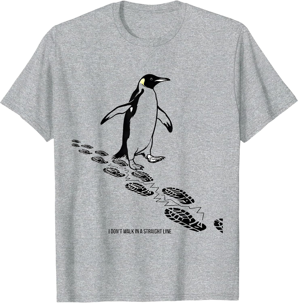 Men's I Don't Walk In A Straight Line Funny Penguin Lover Animal T-Shirt - Heather Grey