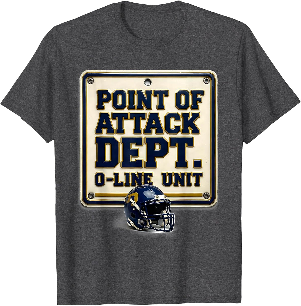Men's Point Of Attack Dept. O-Line Unit Funny Football Lineman T-Shirt - Dark Heather Grey