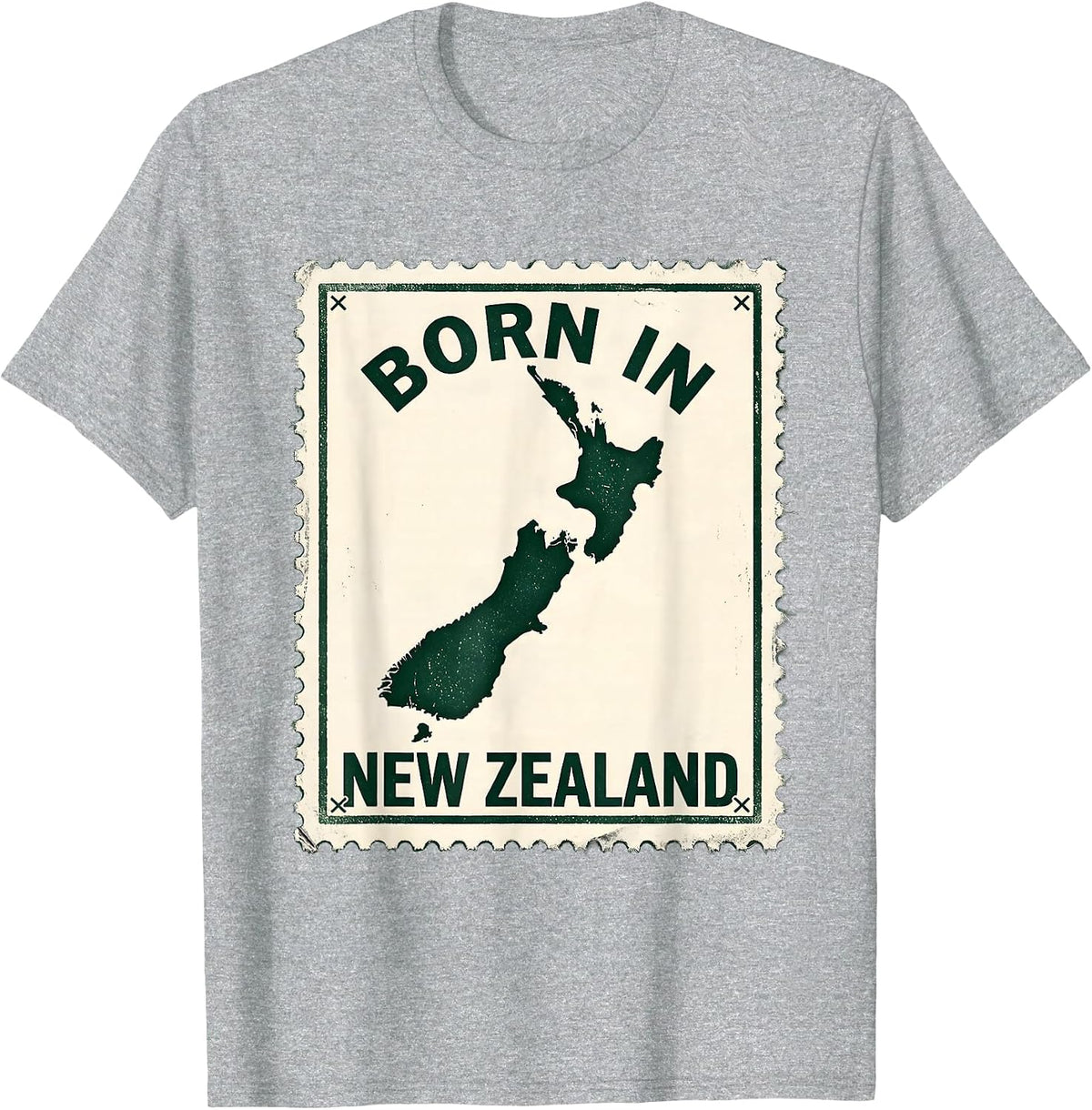 Men's Born In New Zealand Rubber Stamp Kiwi Map Rugby Pride T-Shirt - Heather Grey