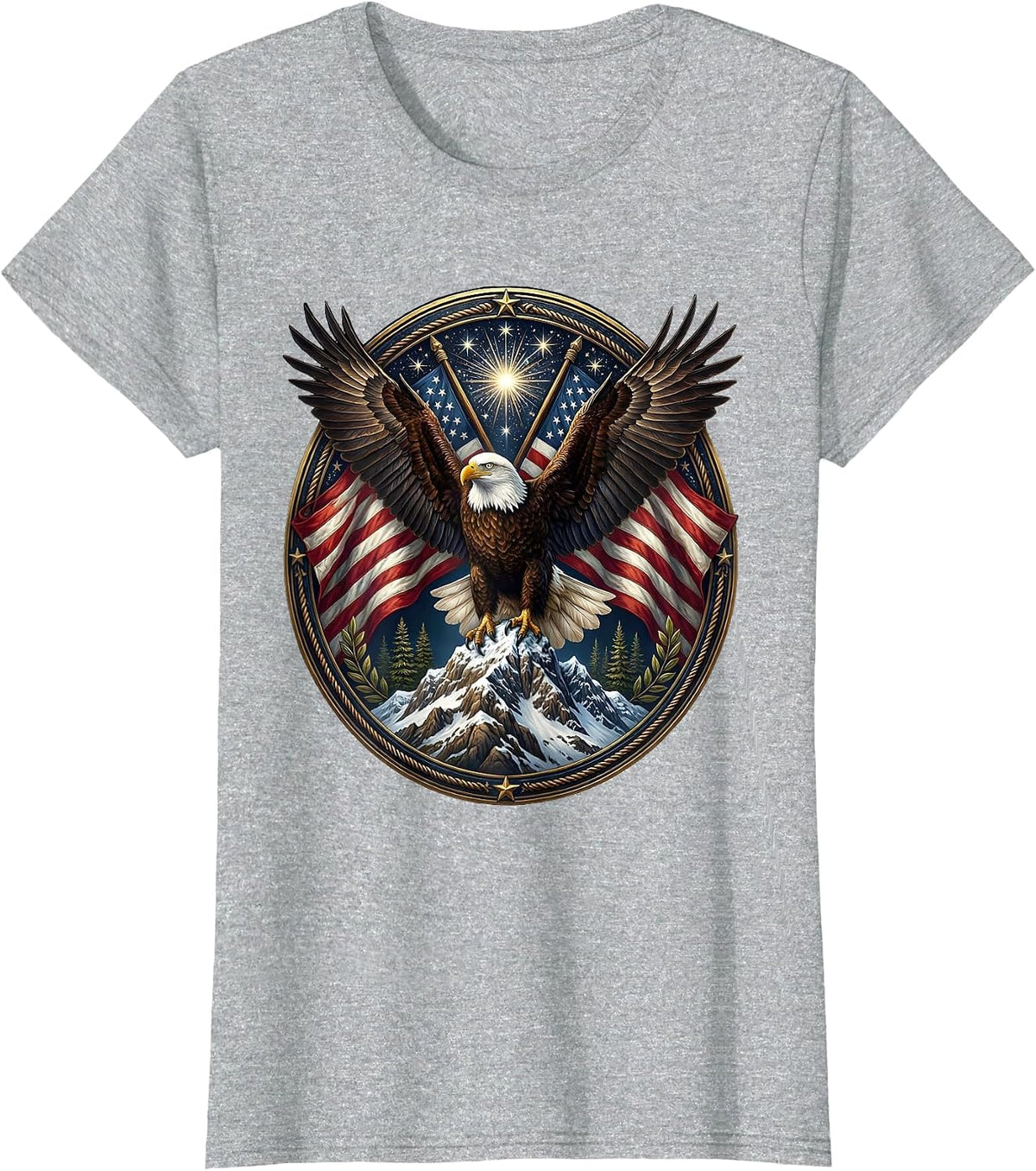 Bald Eagle Mountain Peak American Pride Graphic T-Shirt - Heather Grey