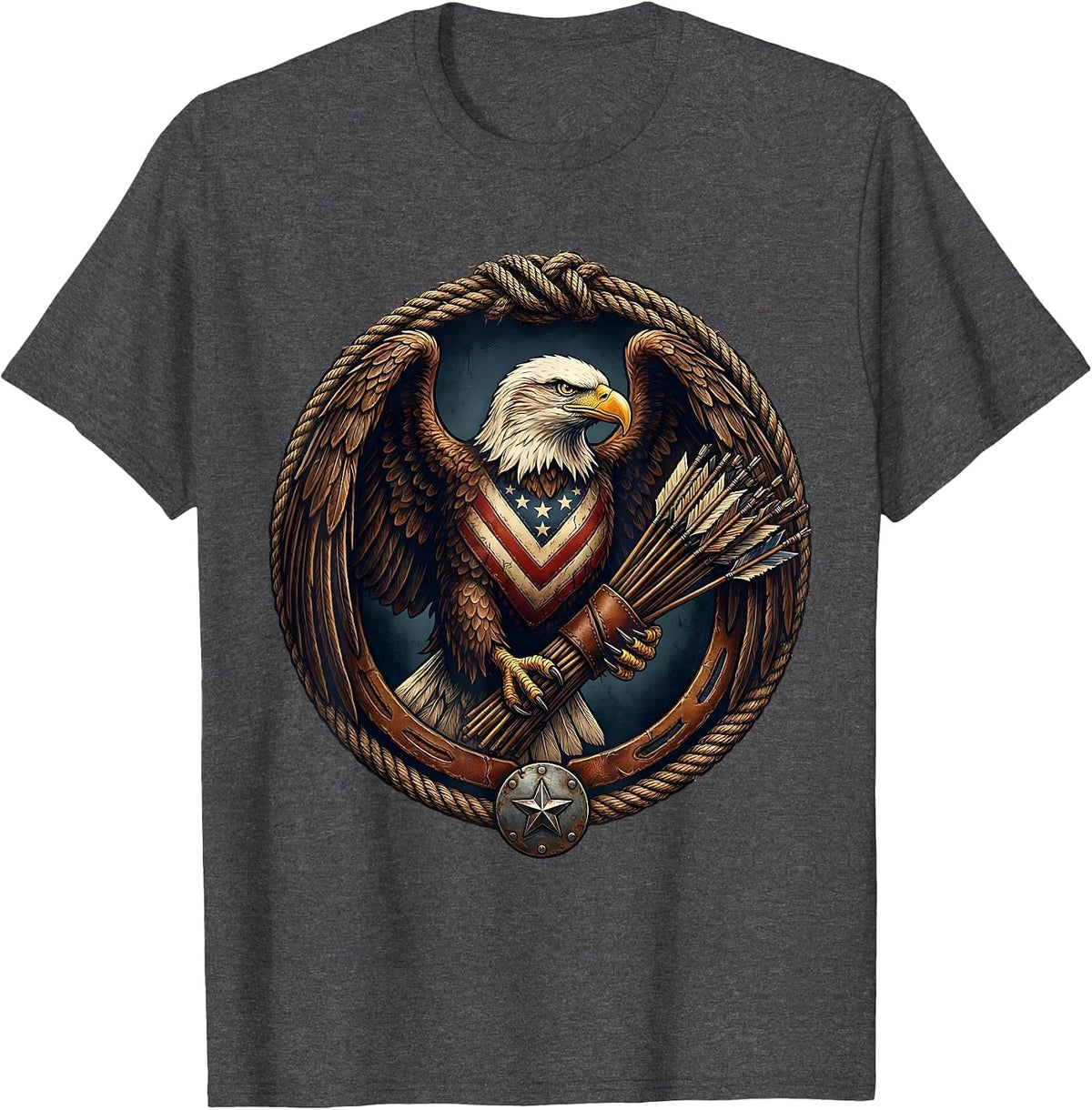Men's 1776 Bald Eagle Thirteen Arrows Patriotic Design T-Shirt - Dark Heather Grey