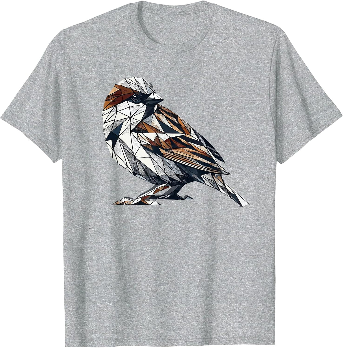 Geometric Art Sparrow Bird Birdwatching House Sparrow T-Shirt - Heather Grey