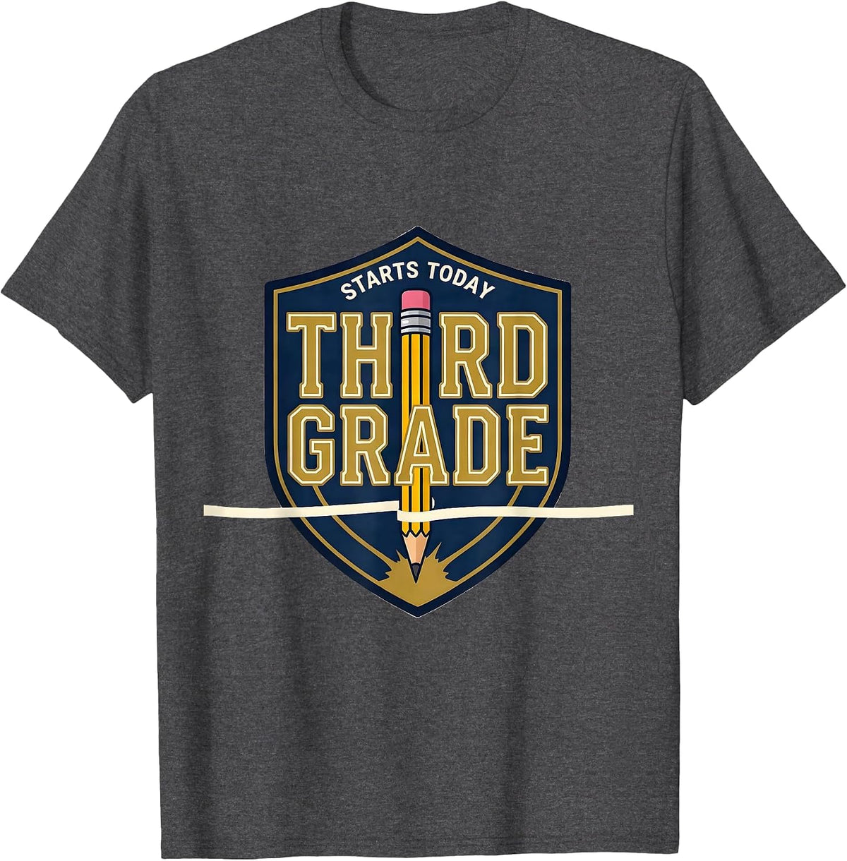 Third Grade Starts Today Sports Back to School Pencil Cute T-Shirt - Dark Heather Grey