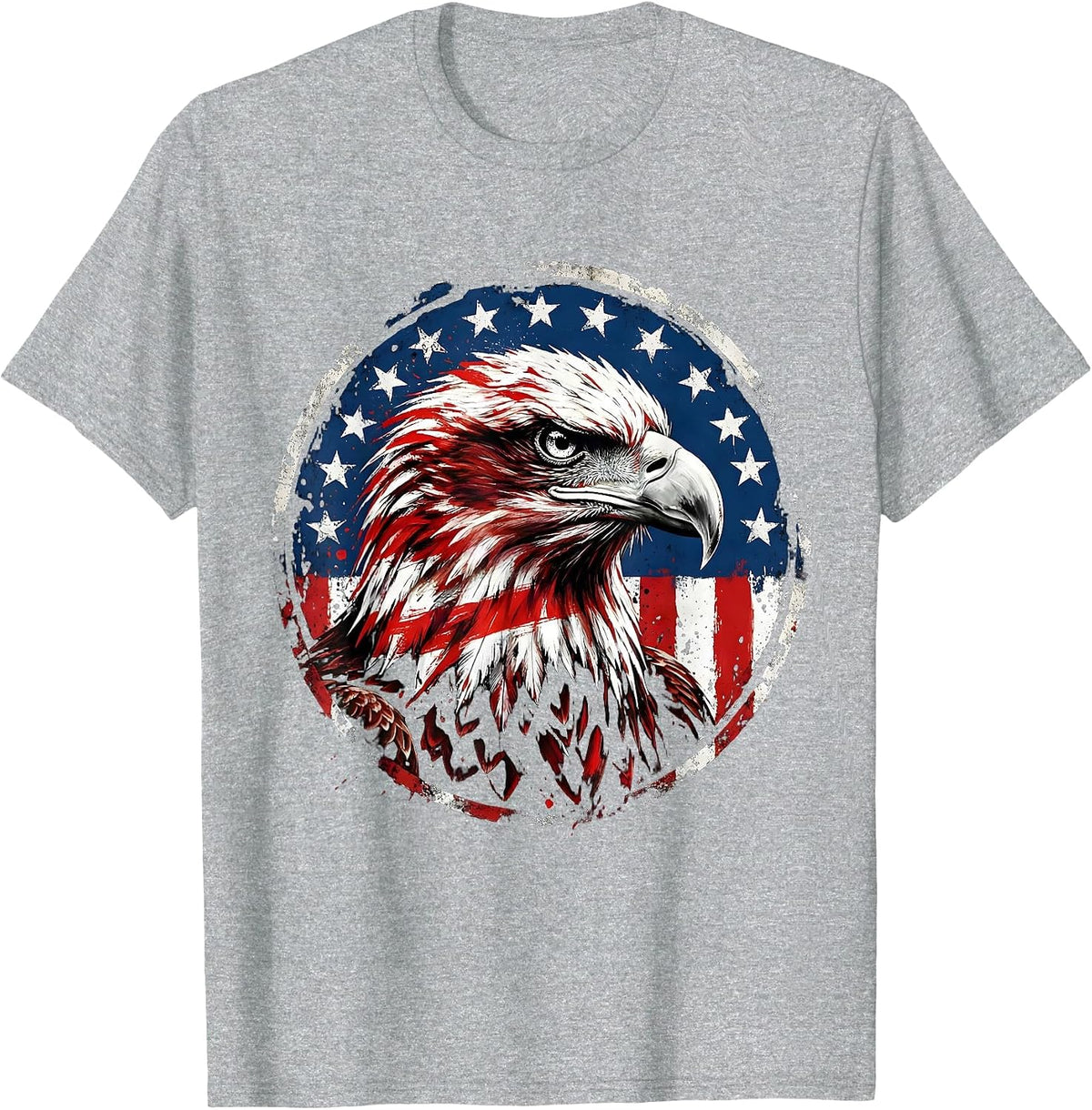 Men's Bald Eagle American Flag Stripes Patriotic Design T-Shirt - Heather Grey
