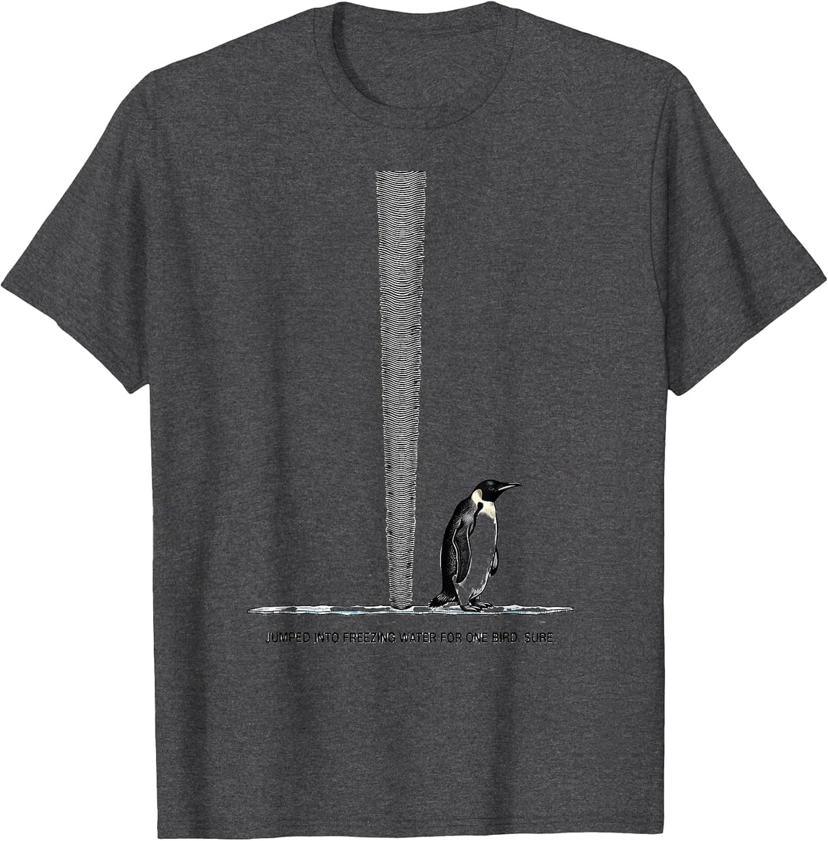 Jumped Into Freezing Water For One Bird. Sure. Penguin Lover T-Shirt - Dark Heather Grey