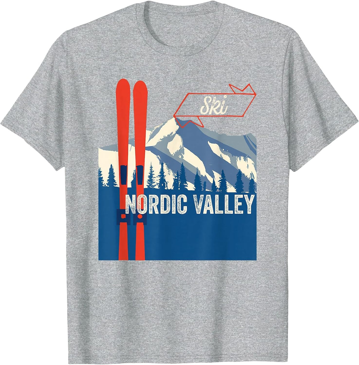 Nordic Valley Ski Gear - Nordic Valley Mountain Skiing T-Shirt - Heather Grey