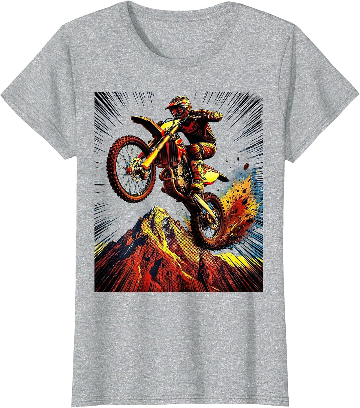 Motocross Bike Jumping Over Mountain Peak T-Shirt - Heather Grey