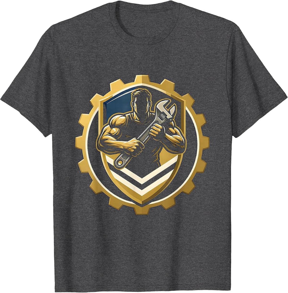 Men's Rugged Mechanic Wrench Graphic Tee T-Shirt - Dark Heather Grey