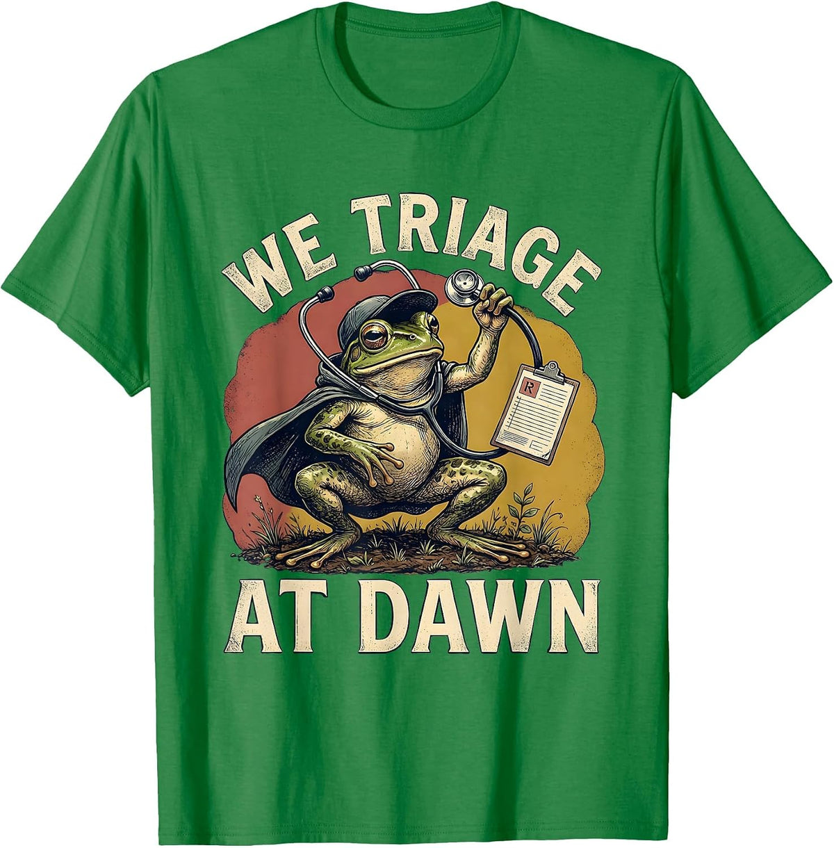 Men's We Triage At Dawn Funny Frog School Nurse Back to School T-Shirt - Kelly Green