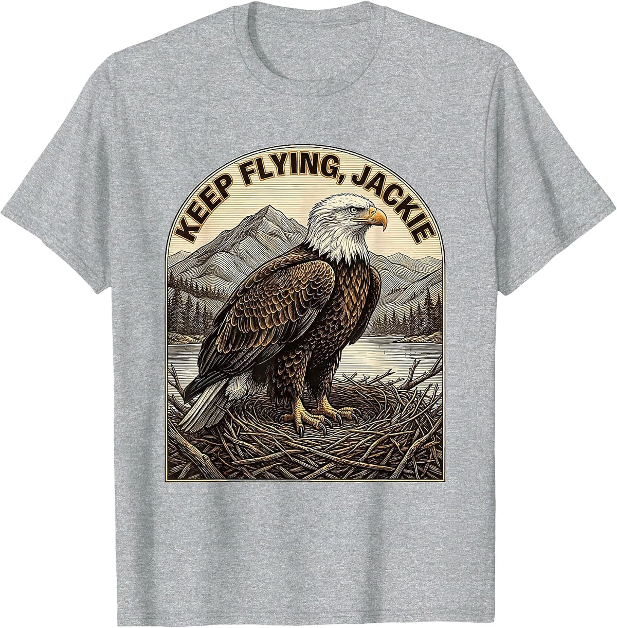 Men's Keep Flying Jackie Vintage Bald Eagle Memorial Tribute T-Shirt - Heather Grey