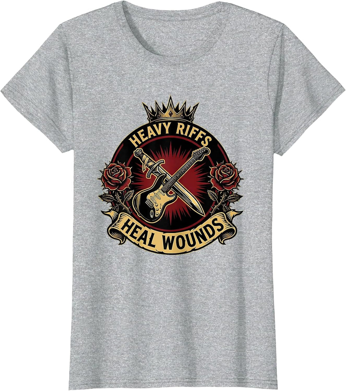 Heavy Riffs Heal Wounds Grunge Music Design T-Shirt - Heather Grey