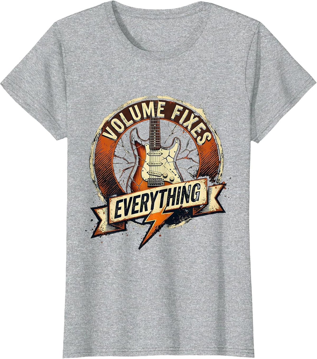 Women's Volume Fixes Everything 80s Rock Band Design T-Shirt - Heather Grey