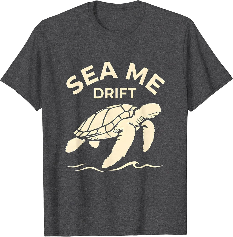 Men's Sea Me Drift Silhouette Sea Turtle Beach Vacation Souvenir T-Shirt - Dark Heather Grey