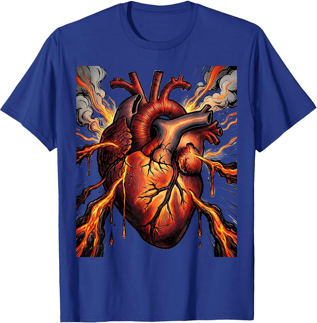 Molten Heart Heavy Metal Lava Graphic T-Shirt - Royal Blue