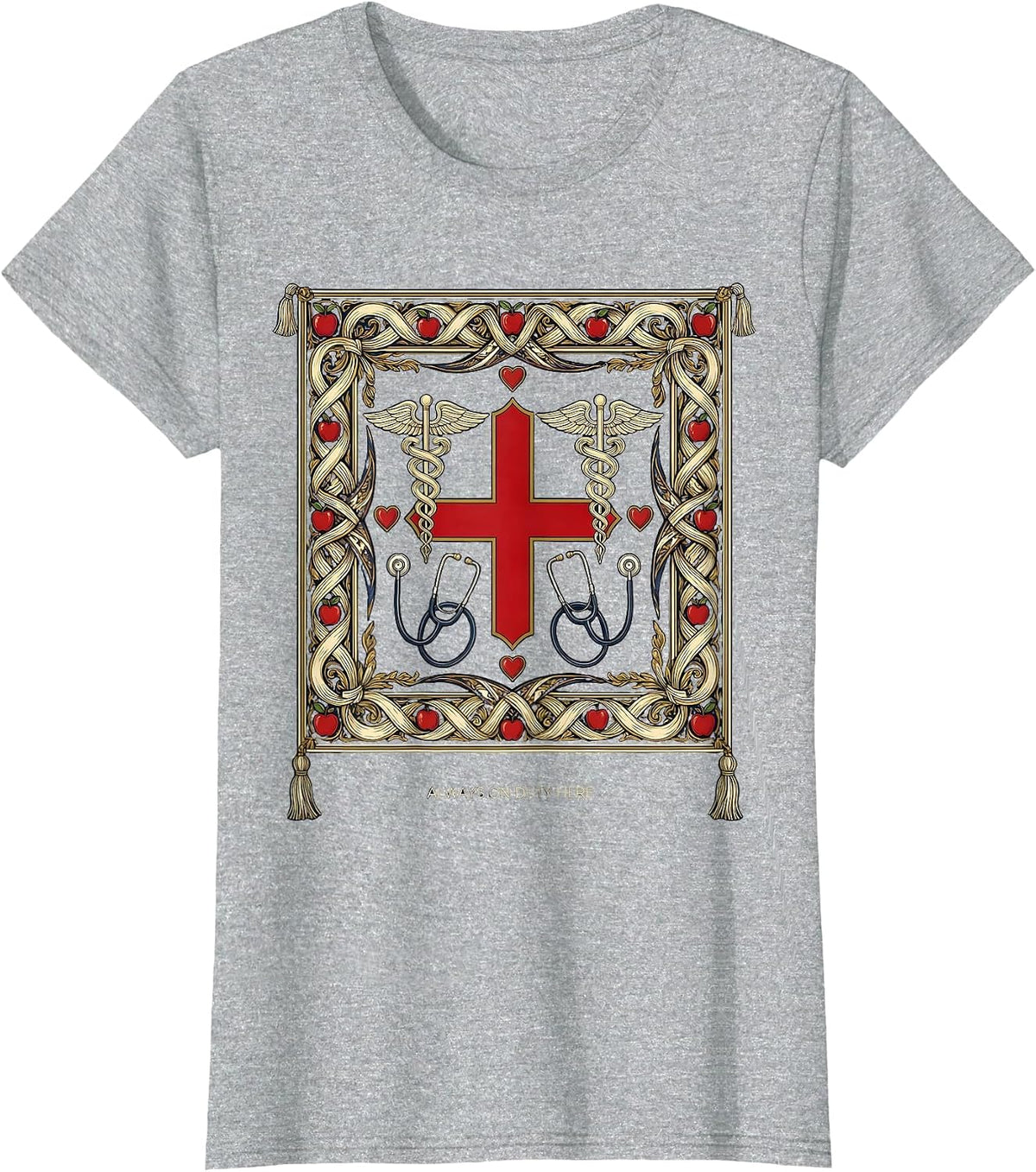 Women's School Nurse Always On Duty Graphic Design T-Shirt - Heather Grey