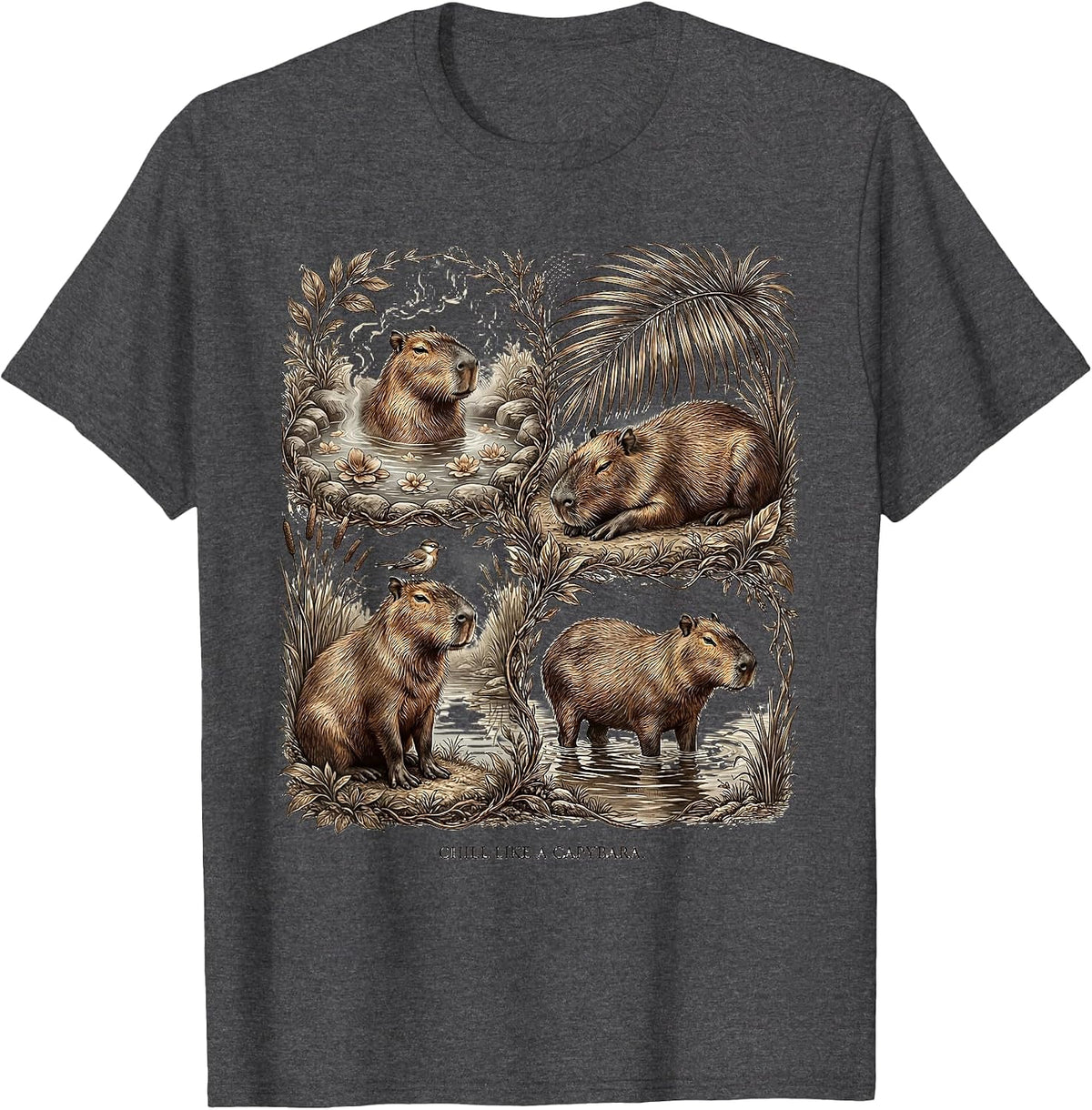 Chill Like a Capybara Relaxed Vibes Design T-Shirt - Dark Heather Grey