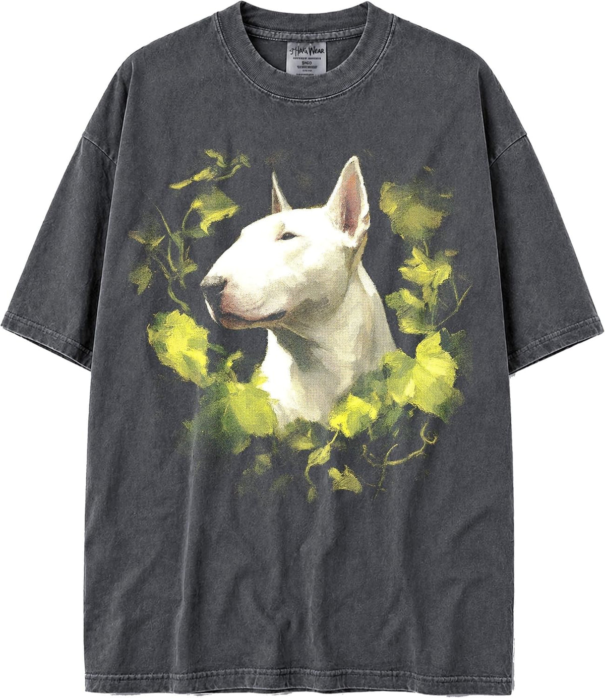 U.S.A. MAX-Heavyweight Faded Shaka Wear Oversized 7.5oz Cotton Tshirt for Men & Women of Animal Paintings - Bull Terrier