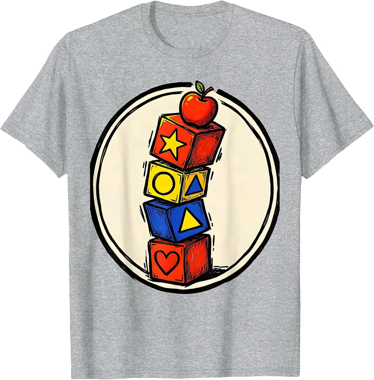 Men's Kindergarten Teacher Alphabet Blocks Tower T-Shirt - Heather Grey
