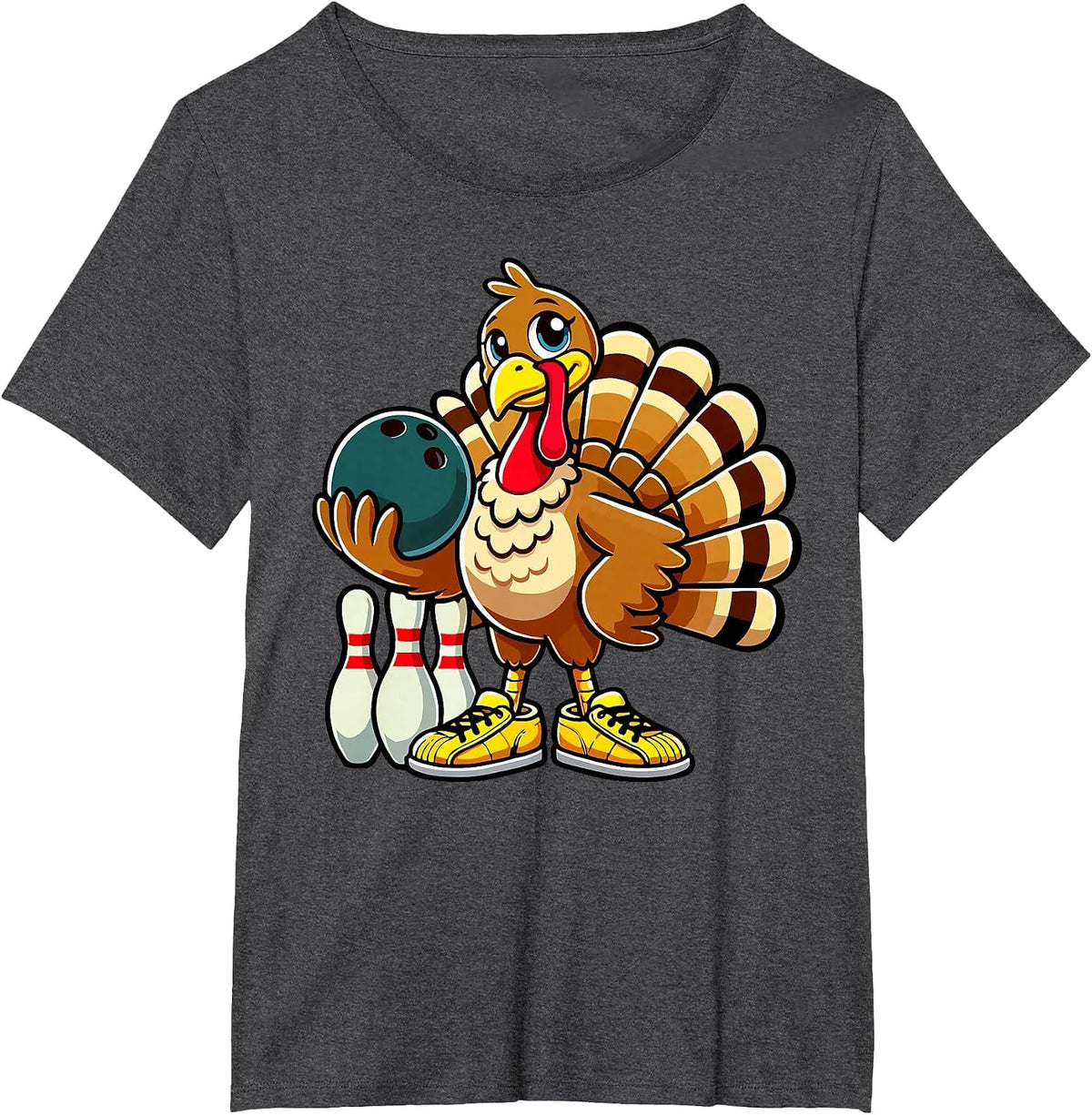 Thanksgiving Bowling Shirt Men Women Funny Turkey Bowling T-Shirt - Dark Heather Grey