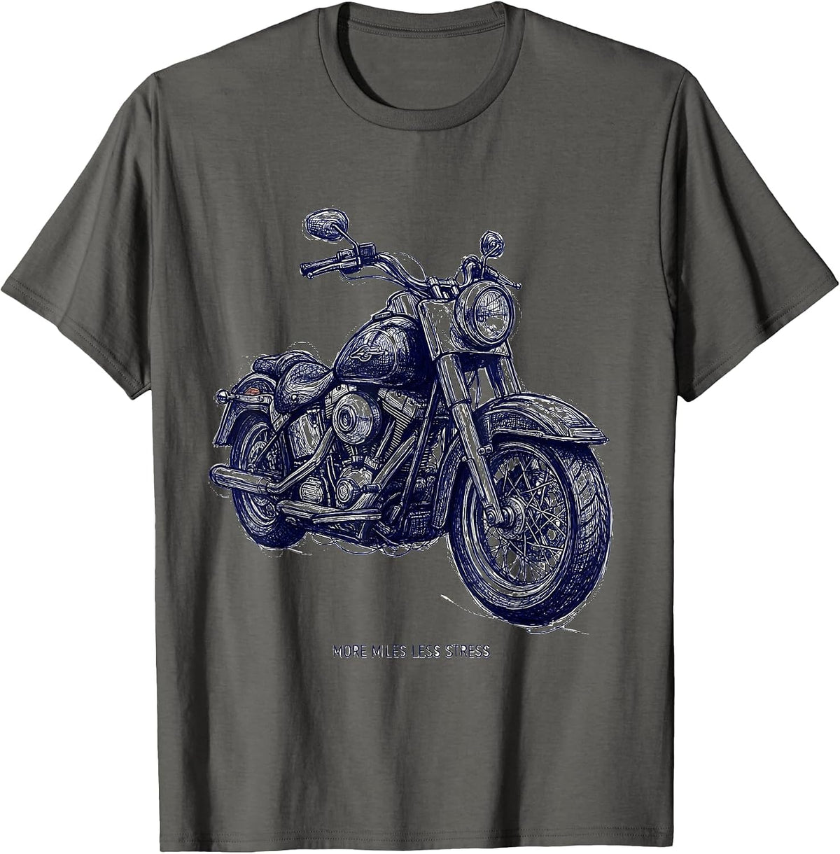 More Miles Less Stress Motorcycle Rider Design T-Shirt - Asphalt Grey