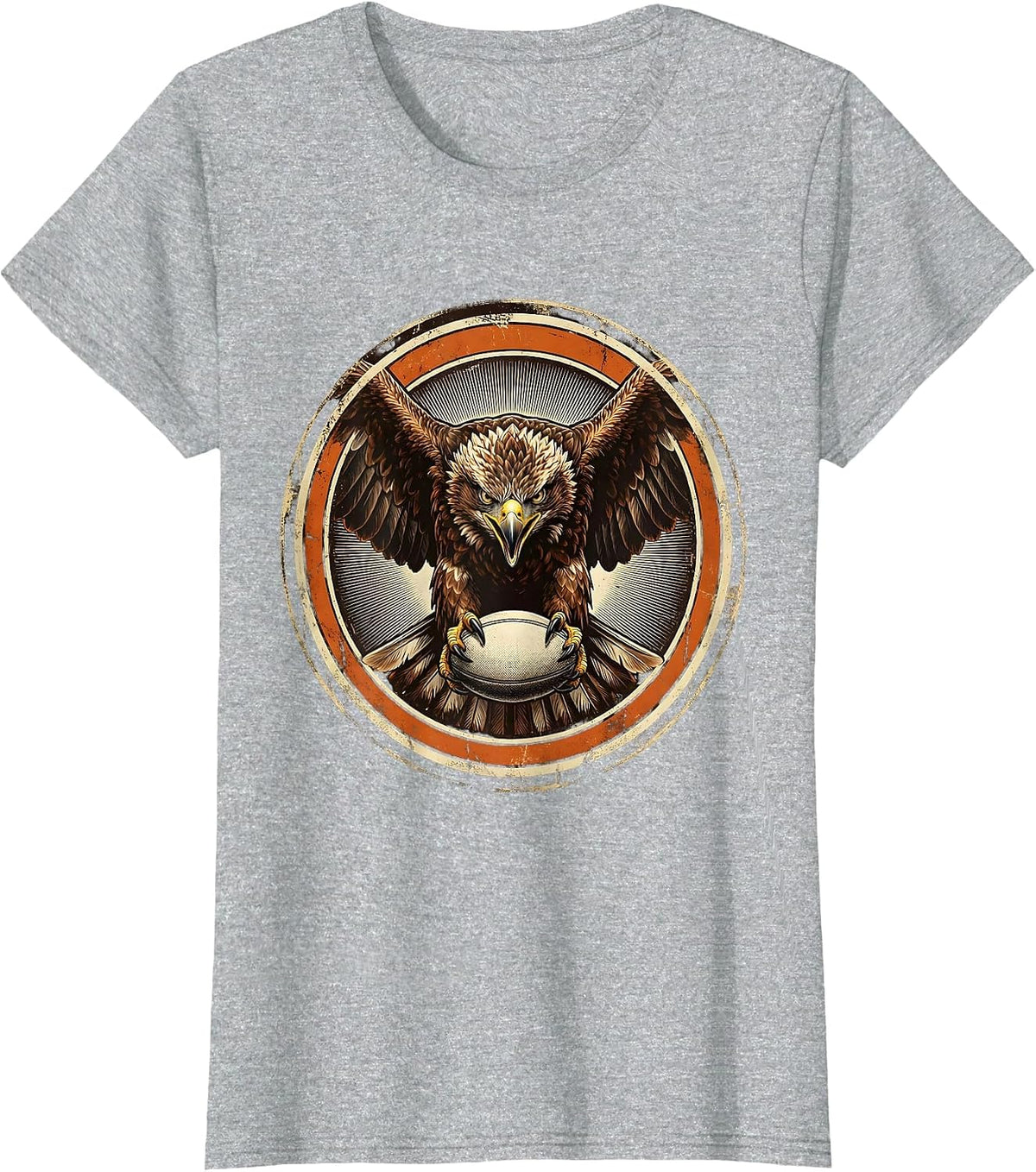 Eagle Clutching Rugby Ball Graphic Design T-Shirt - Heather Grey