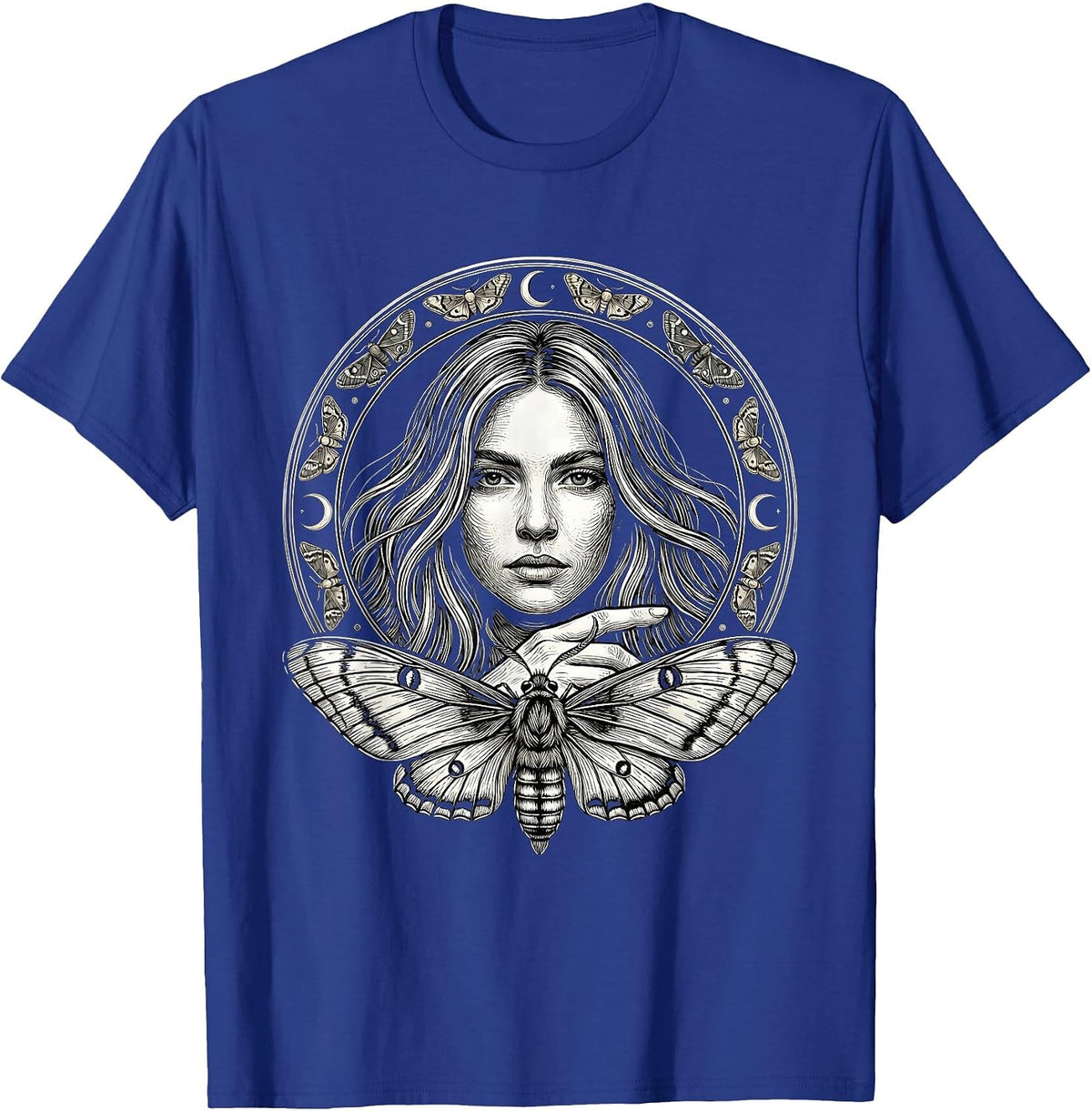 Emo Streaked Hair Woman With Moth on Finger T-Shirt - Royal Blue