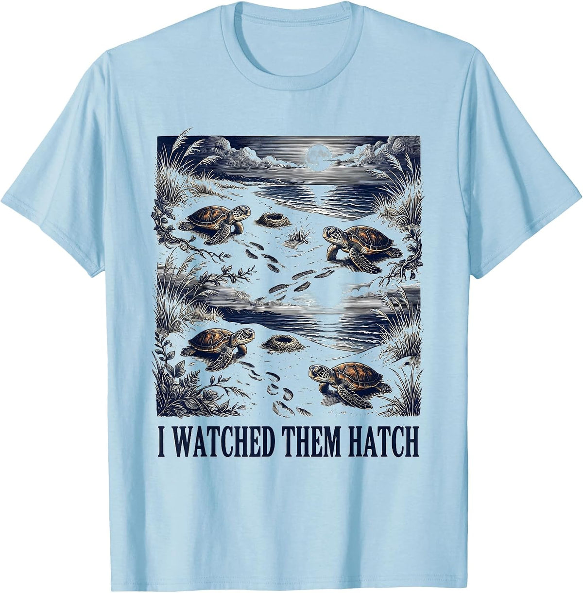 Men's I Watched Them Hatch Funny Sea Turtle Vacation Souvenir T-Shirt - Baby Blue