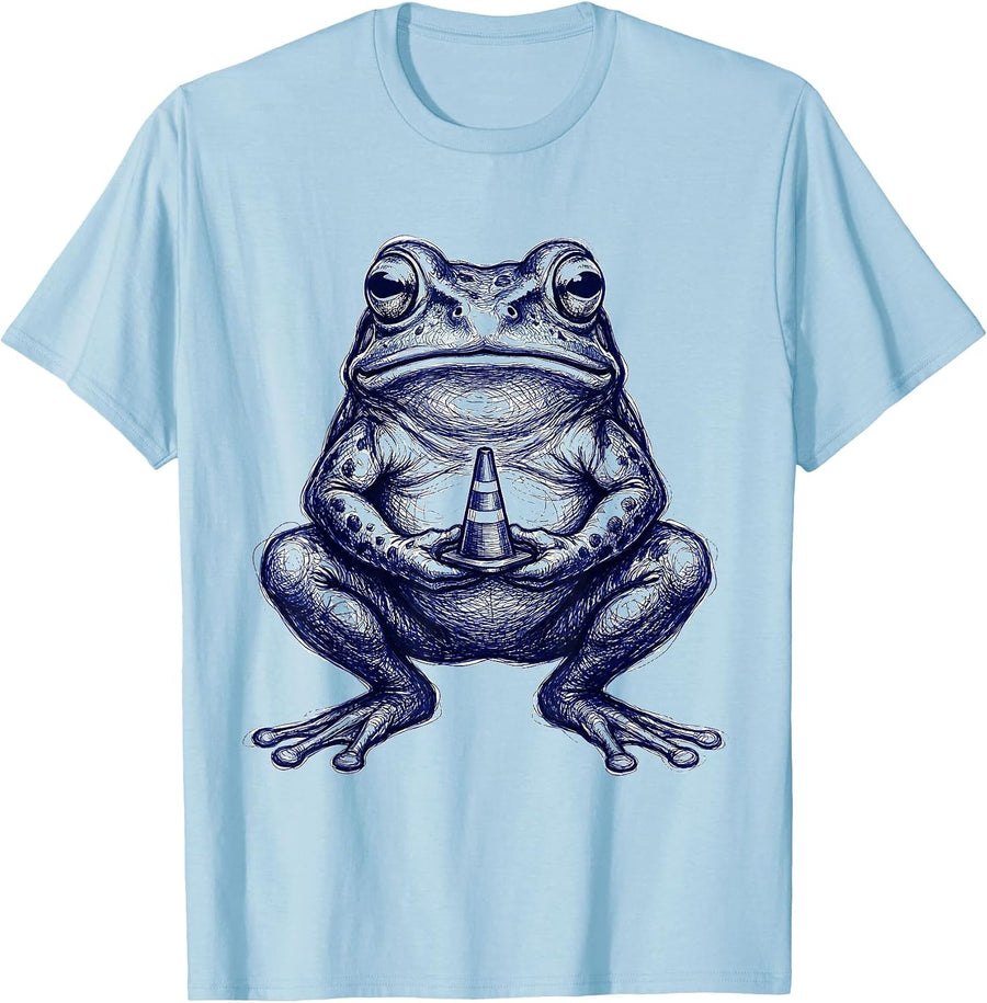 Men's Squat Frog Ballpoint Scribble Absurdist Humor T-Shirt - Baby Blue