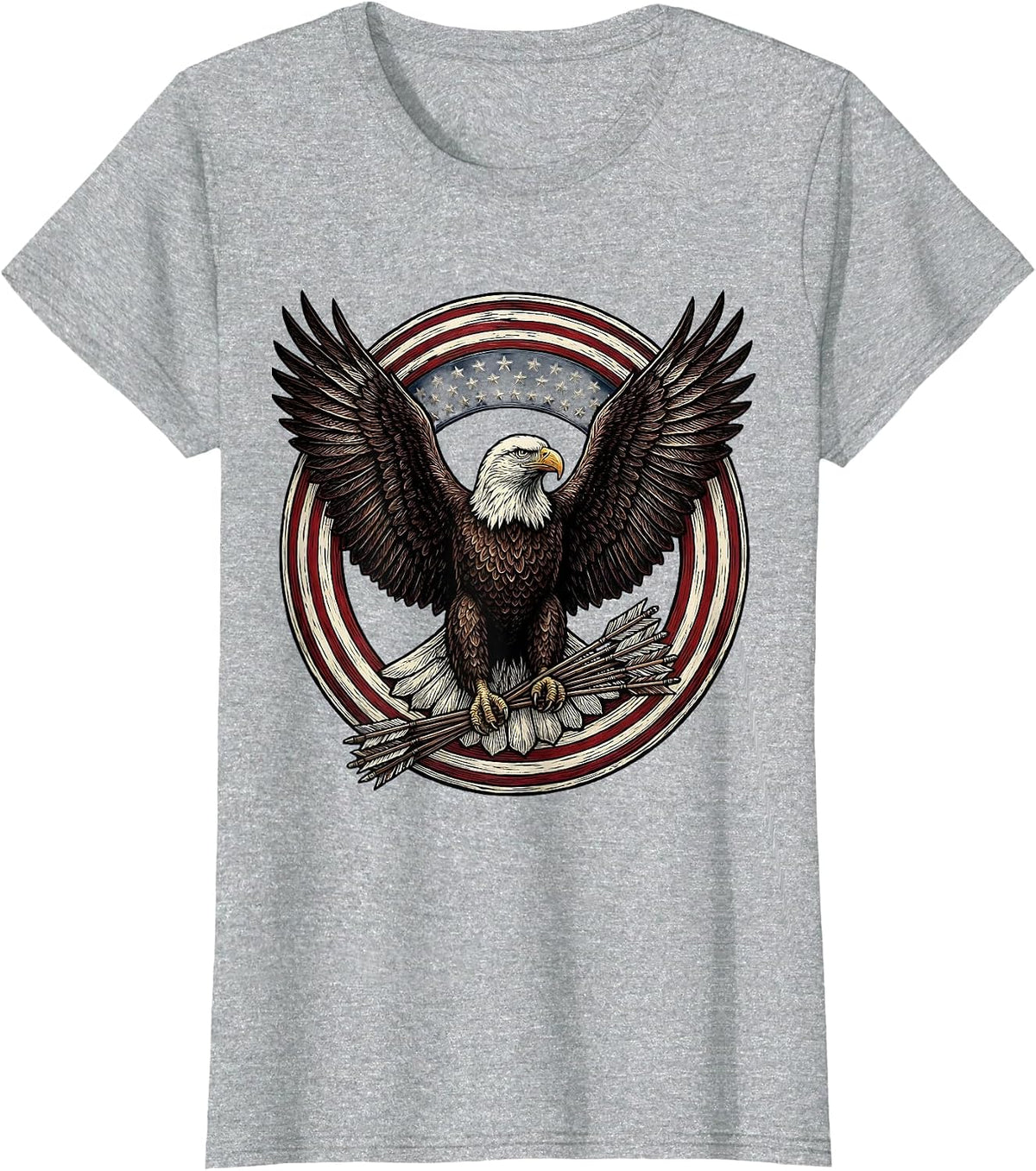 Bald Eagle American Flag Circle Patriotic Design T-Shirt - Heather Grey
