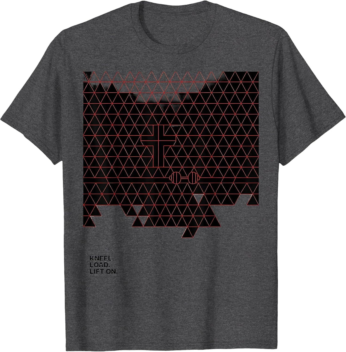 Kneel Load Lift On Geometric Christian Gym Workout T-Shirt - Dark Heather Grey