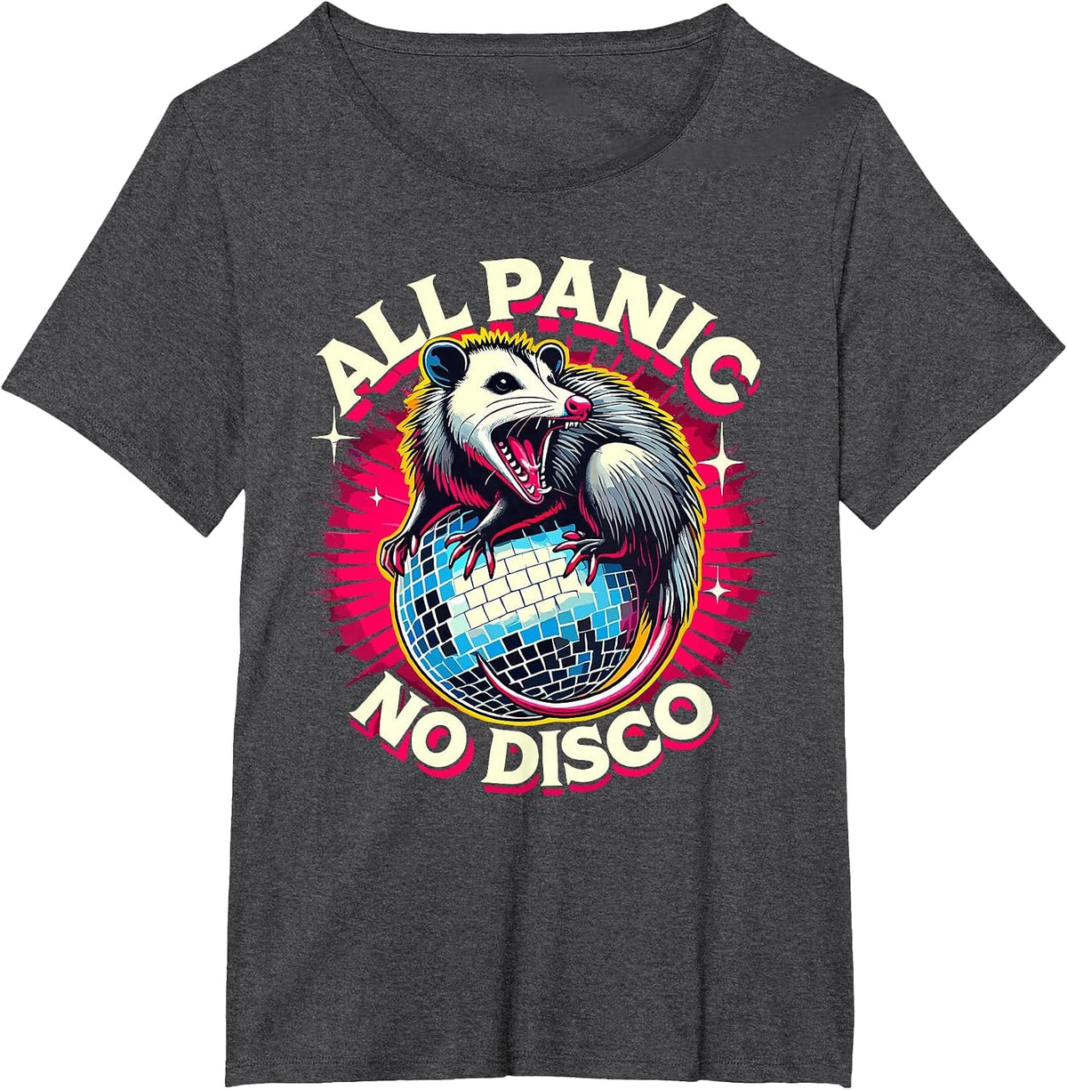 All Panic No Disco Opossum Funny Screaming Possum T-Shirt - Dark Heather Grey
