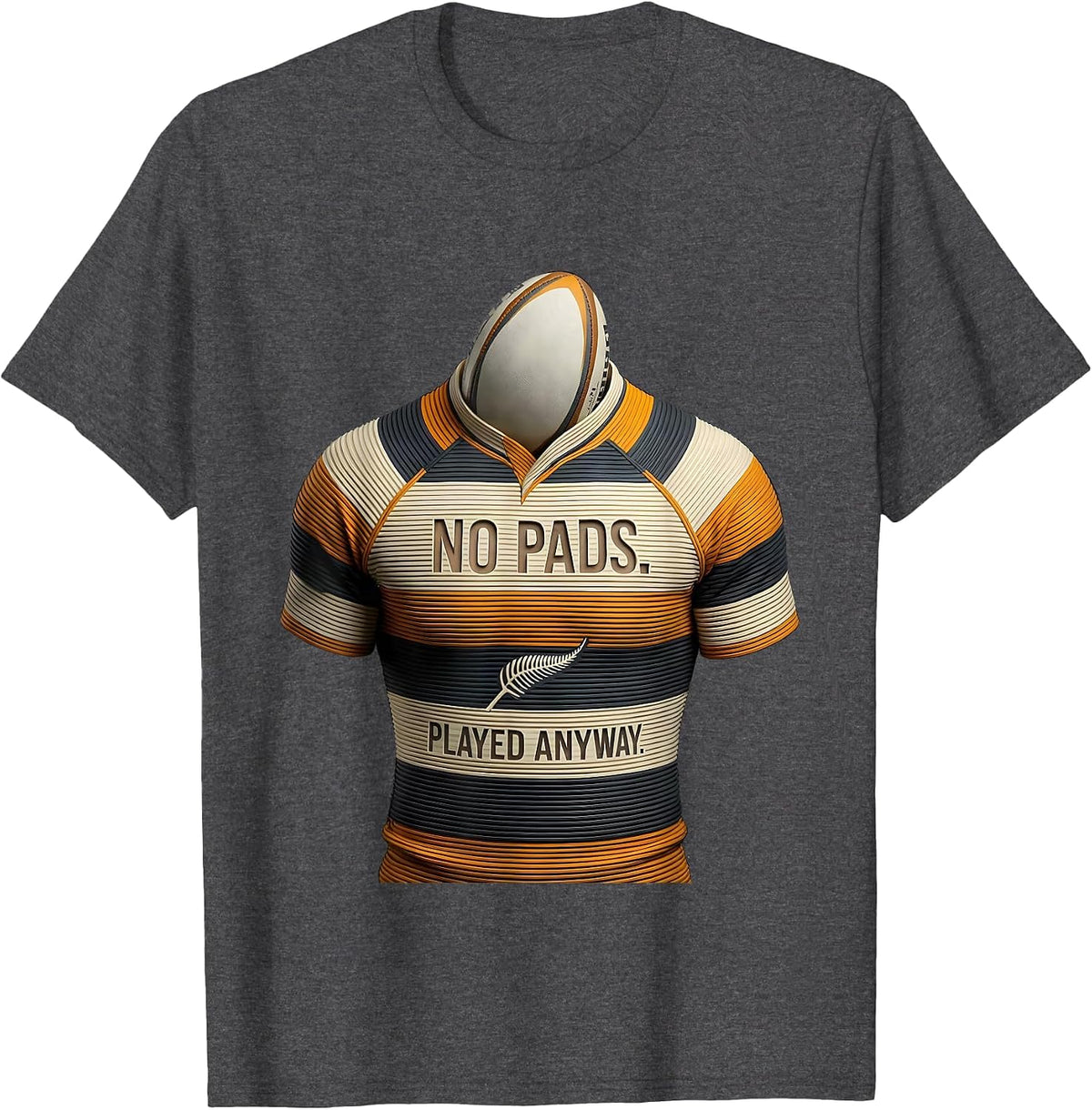 No Pads Played Anyway Disrupted Stripe Kiwi Rugby Pride T-Shirt - Dark Heather Grey