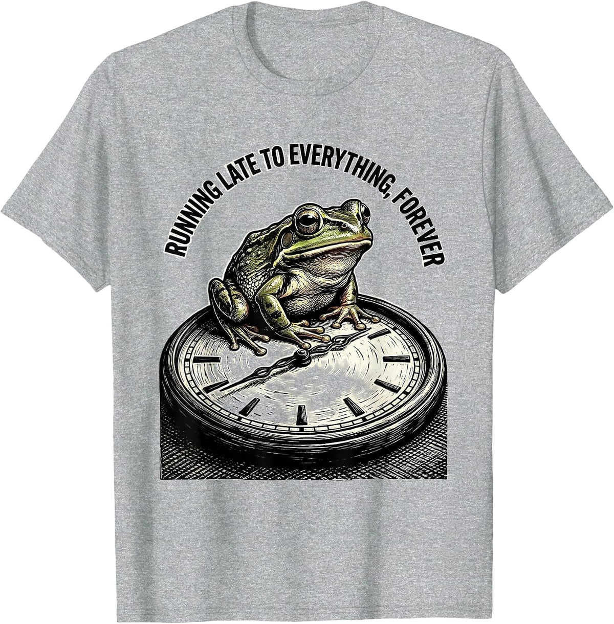 Men's Running Late To Everything, Forever Funny Frog Meme T-Shirt - Heather Grey