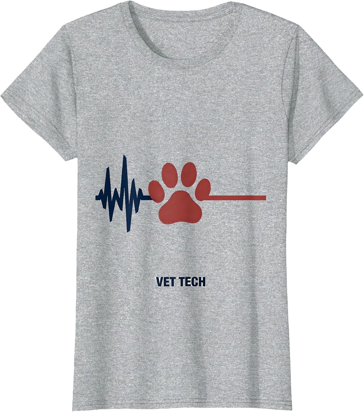 Women's EKG Pulse Line Paw Print Stencil Graphic Vet Tech T-Shirt - Heather Grey