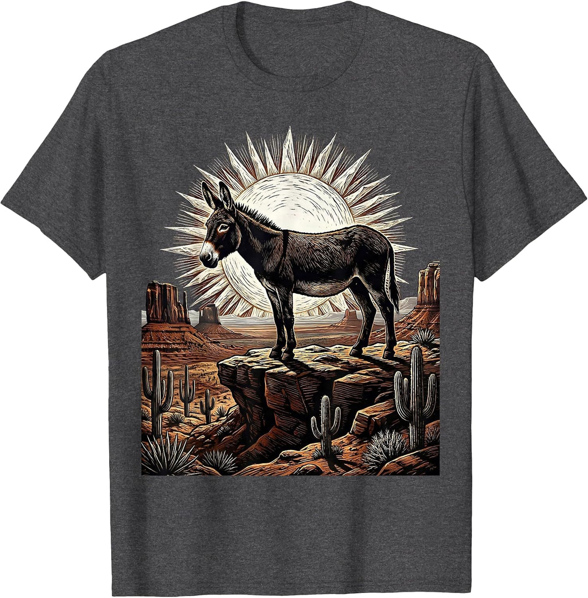 Donkey Silhouette Desert Sunset Graphic T-Shirt - Dark Heather Grey