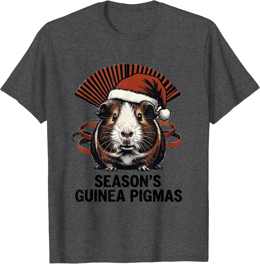 Men's Season's Guinea Pigmas Funny Santa Hat Pet Lover Christmas T-Shirt - Dark Heather Grey