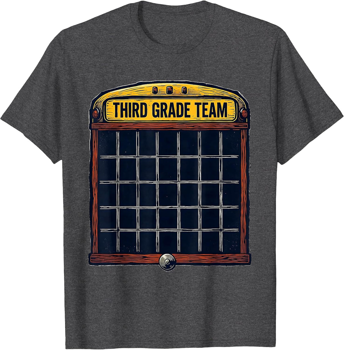Men's Third Grade Team Linocut Classroom Calendar Board Teacher T-Shirt - Dark Heather Grey