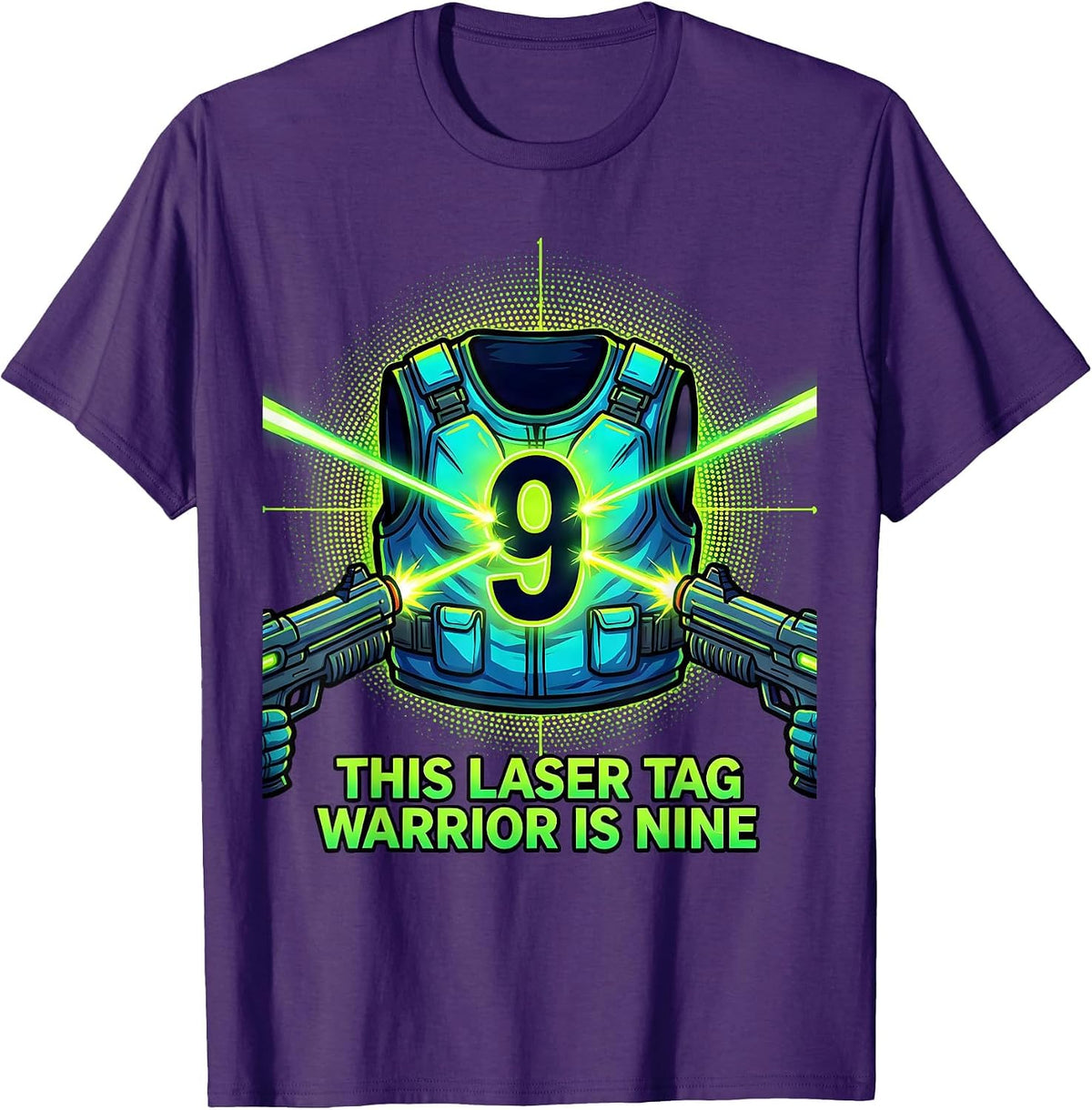 This Laser Tag Warrior Is Nine Cartoon Birthday Boy T-Shirt - Purple