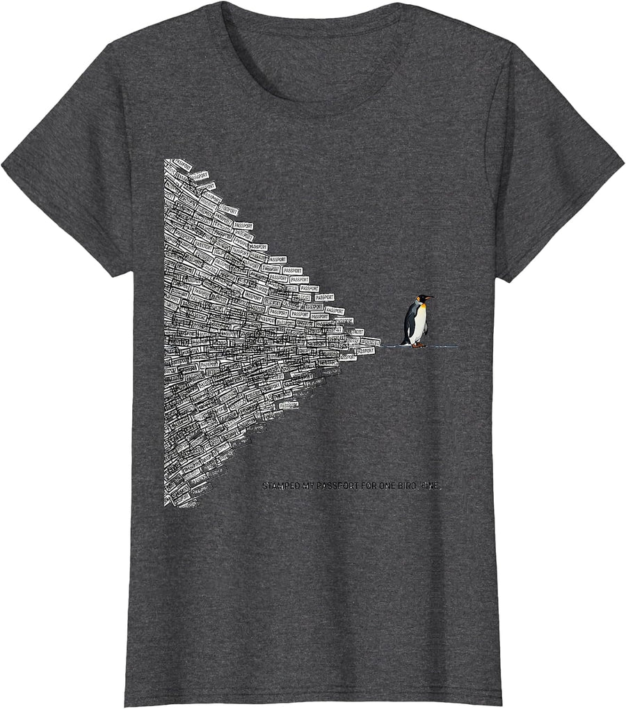 Women's Stamped My Passport For One Bird. Fine. Penguin Lover T-Shirt - Dark Heather Grey