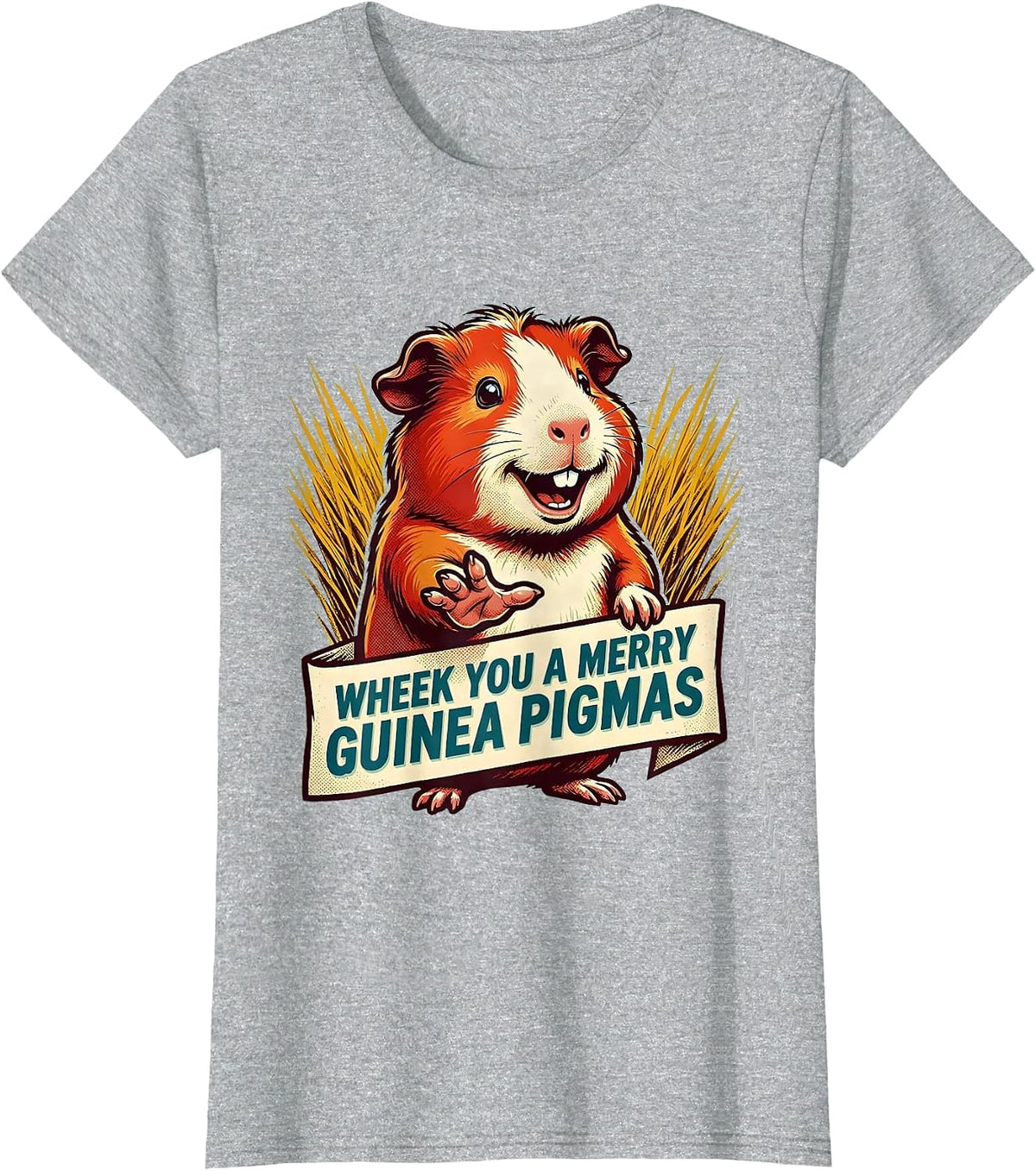 Wheek You A Merry Guinea Pigmas Retro Advertising Mascot T-Shirt - Heather Grey