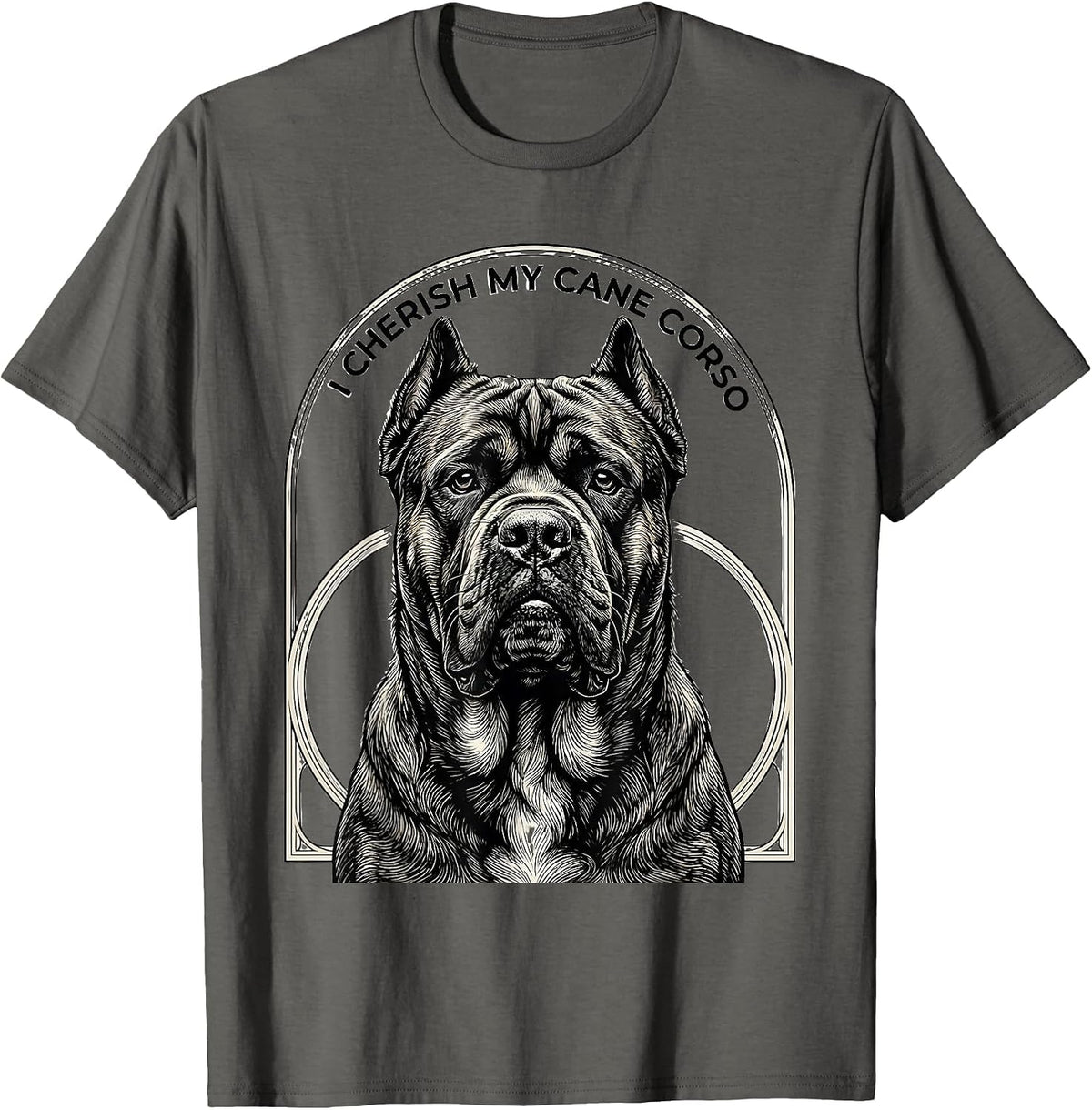 Men's I Cherish My Cane Corso Line Art Italian Mastiff Pet Lover T-Shirt - Asphalt Grey