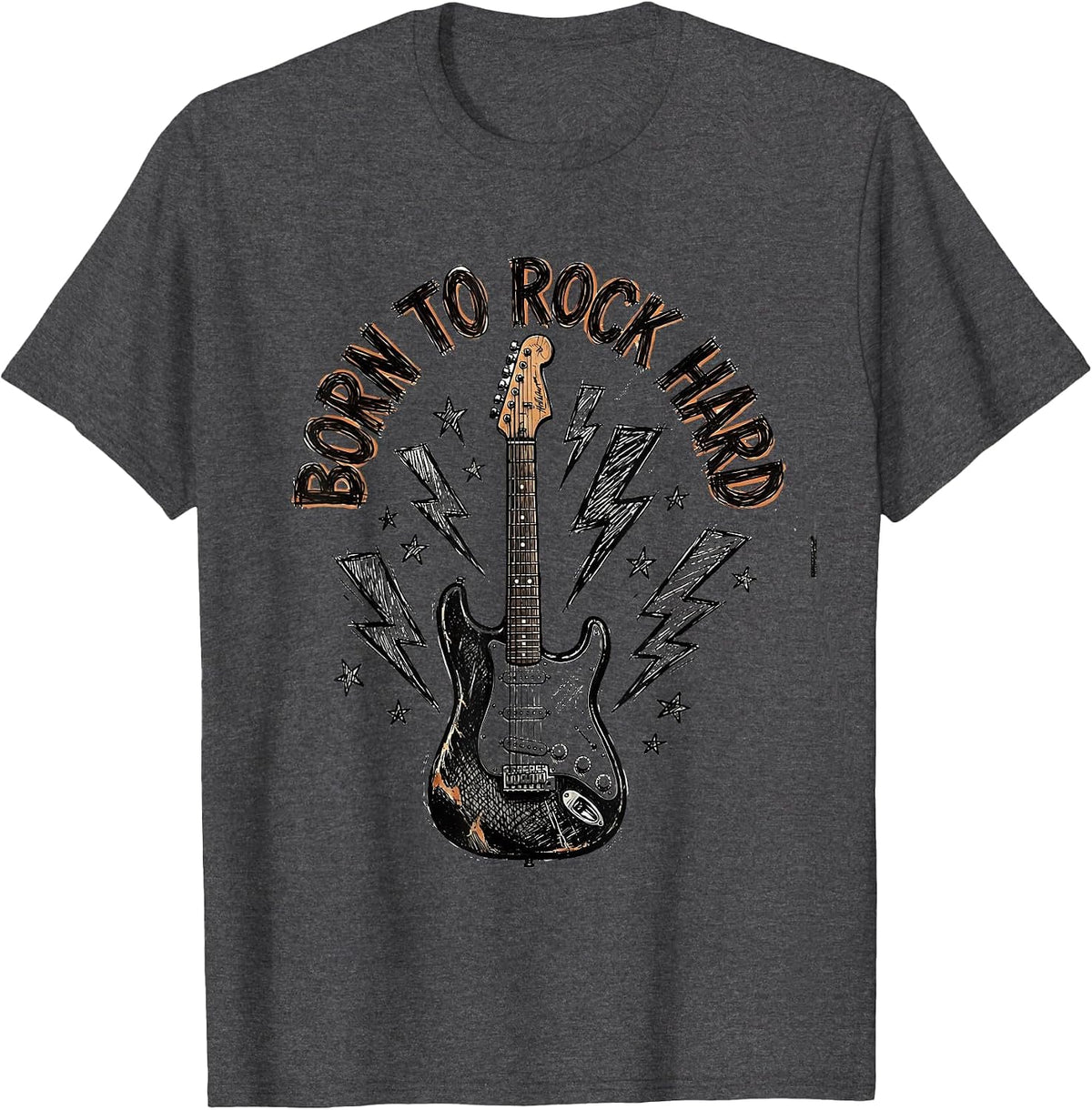 Born to Rock Hard Vintage Rock Band Design T-Shirt - Dark Heather Grey