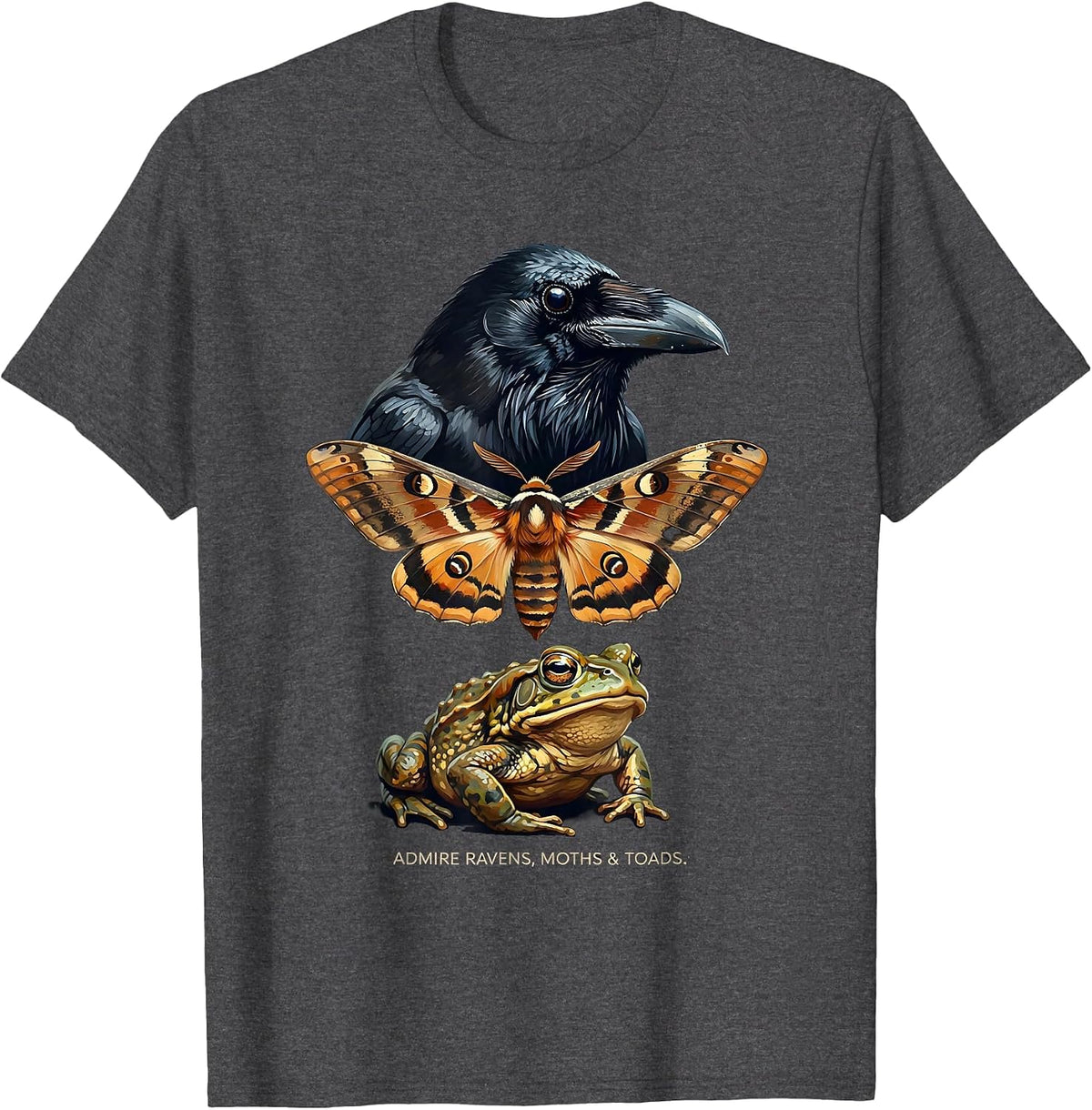 Men's Admire Ravens, Moths & Toads Whimsical Misunderstood T-Shirt - Dark Heather Grey