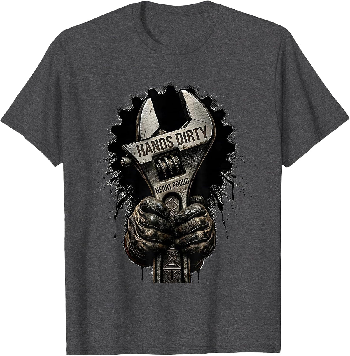 Men's Hands Dirty Heart Proud Pit Crew Racing Design T-Shirt - Dark Heather Grey