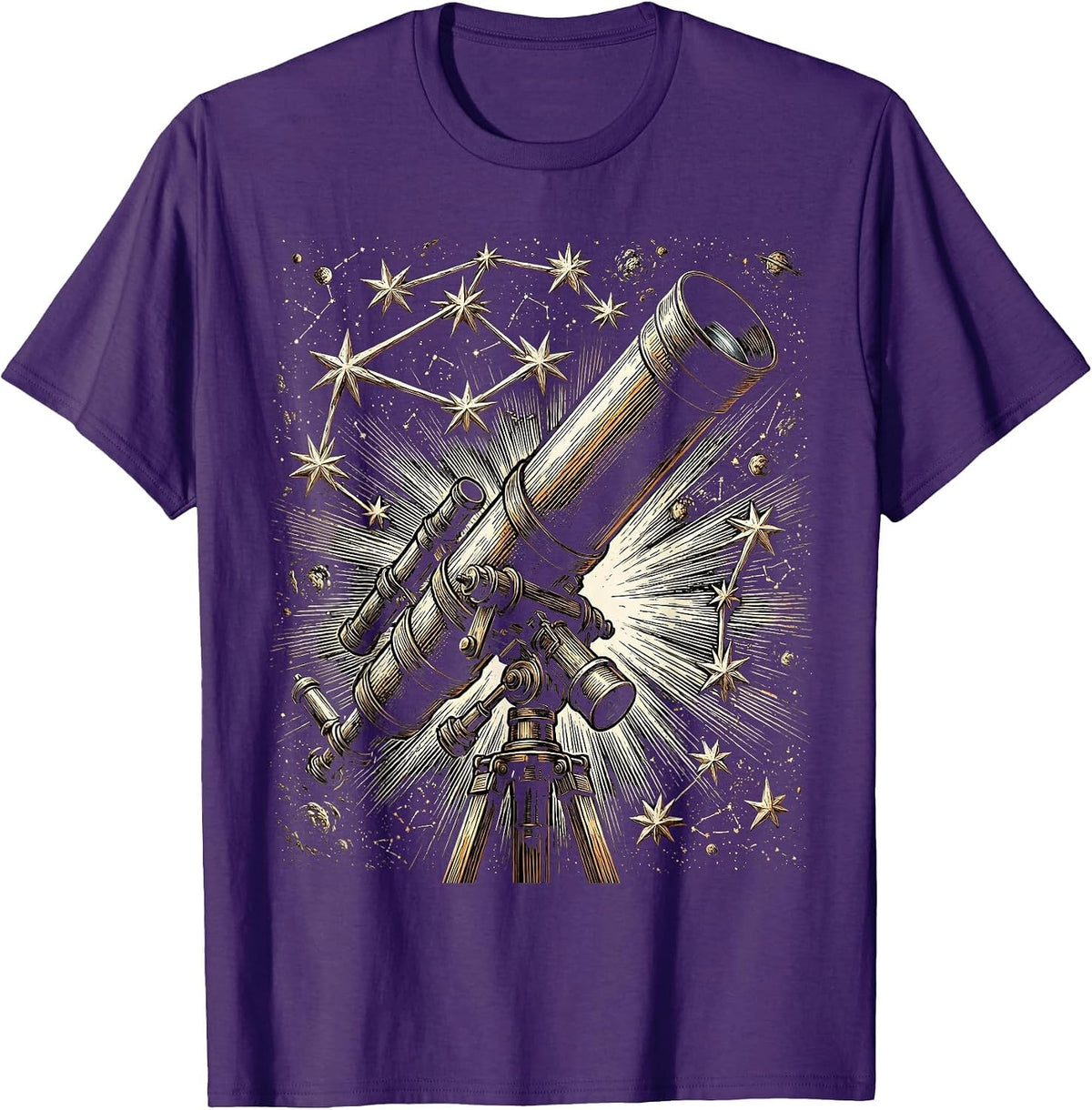 Telescope Star Constellation Astronomy Design T-Shirt - Purple