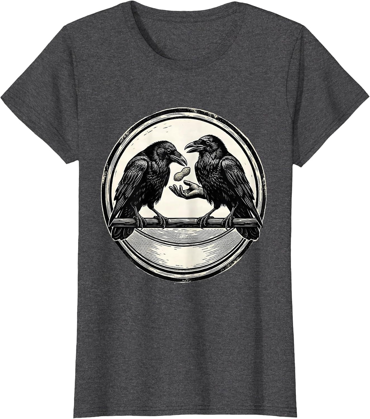 Women's Engraved Crows Dark Humor Gothic Bird Lover T-Shirt - Dark Heather Grey