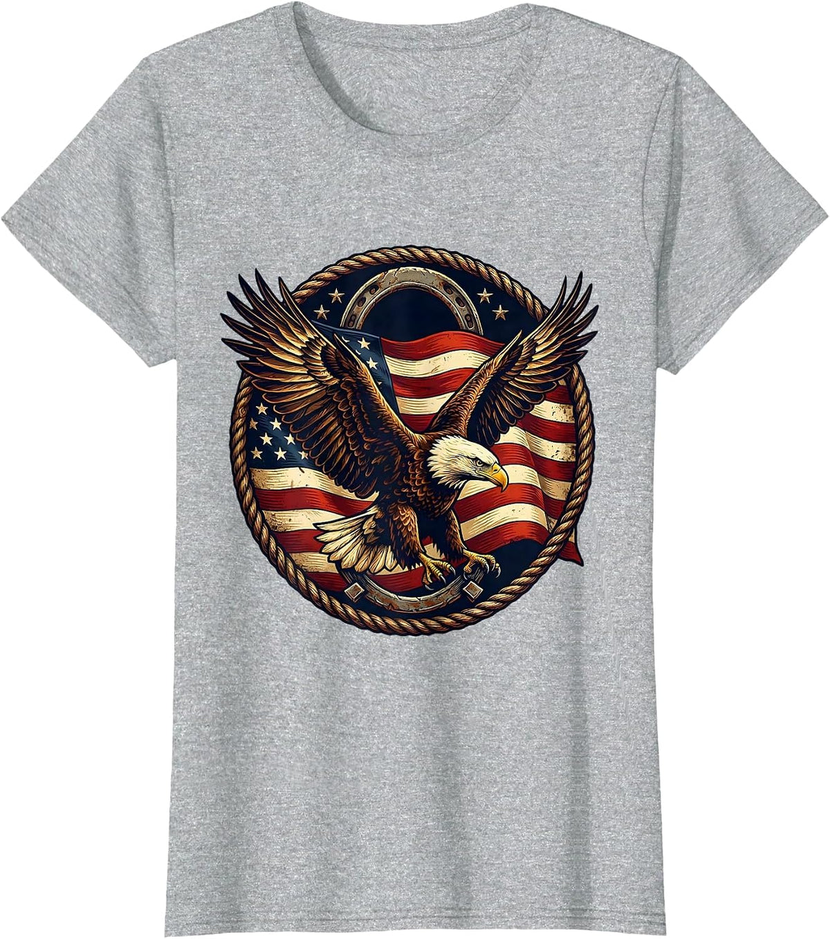 Women's Bald Eagle Soaring American Flag Patriotic Design T-Shirt - Heather Grey