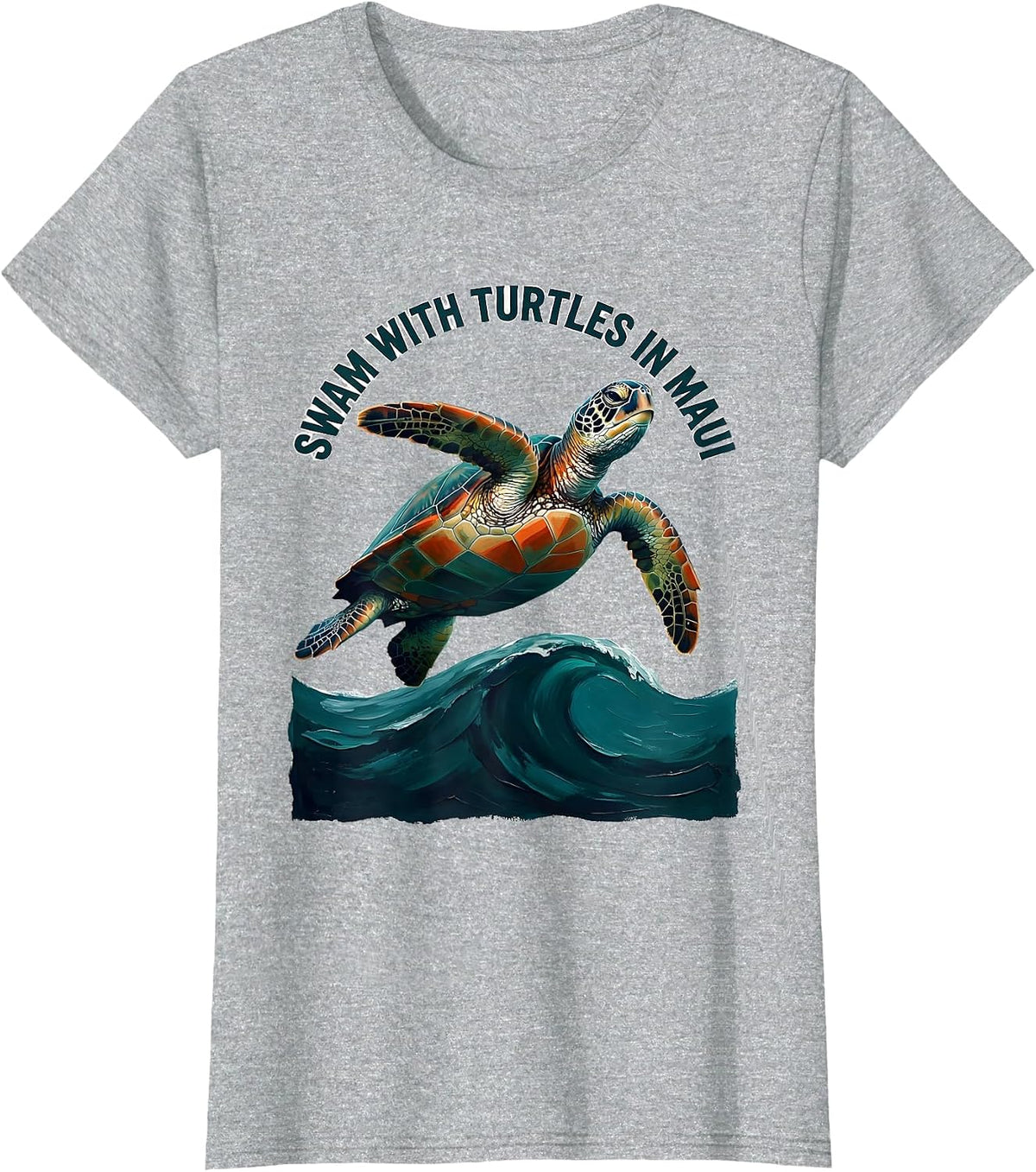 Women's Swam With Turtles In Maui Funny Sea Turtle Lover Vacation T-Shirt - Heather Grey